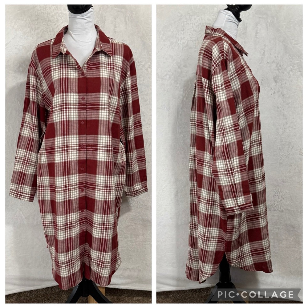 NEW JDY‎ Oversized Shirt Dress Size 10 Flannel Brown Plaid Check Fall Cabincore